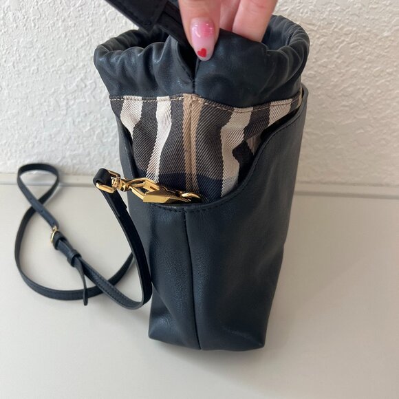Burberry Peyton Navy Leather House Check Drawstring Crossbody - Picture 5 of 7